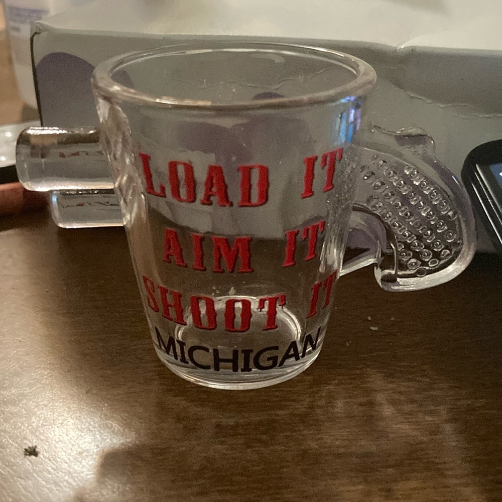 Michigan loaded aim shoot it souvenir shot glass